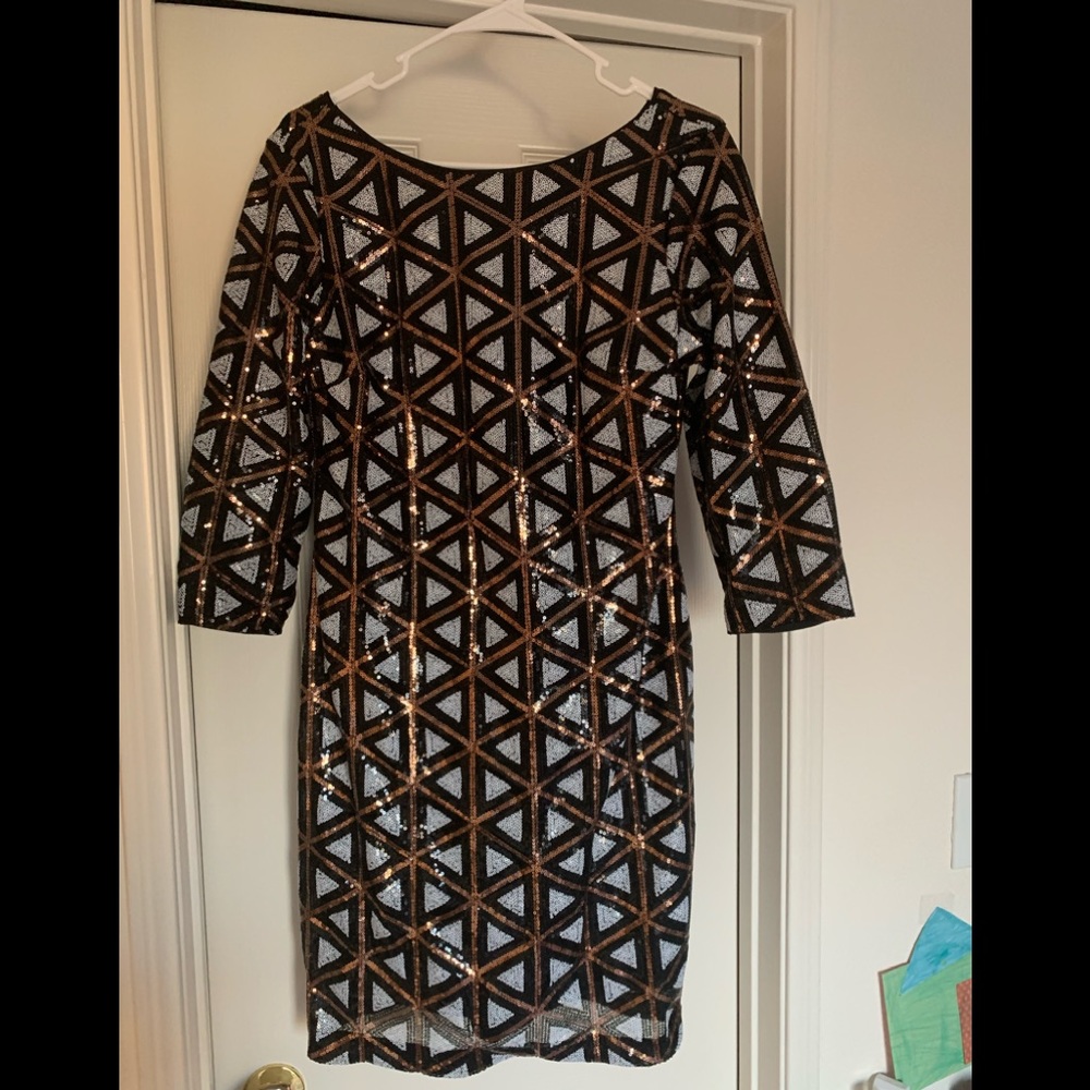 Geometrical Sequins Pattern Back Short Dress - image 1